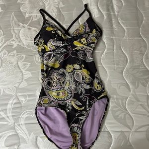 Athleta Paisley Swimsuit M One Piece Grey Purple 2